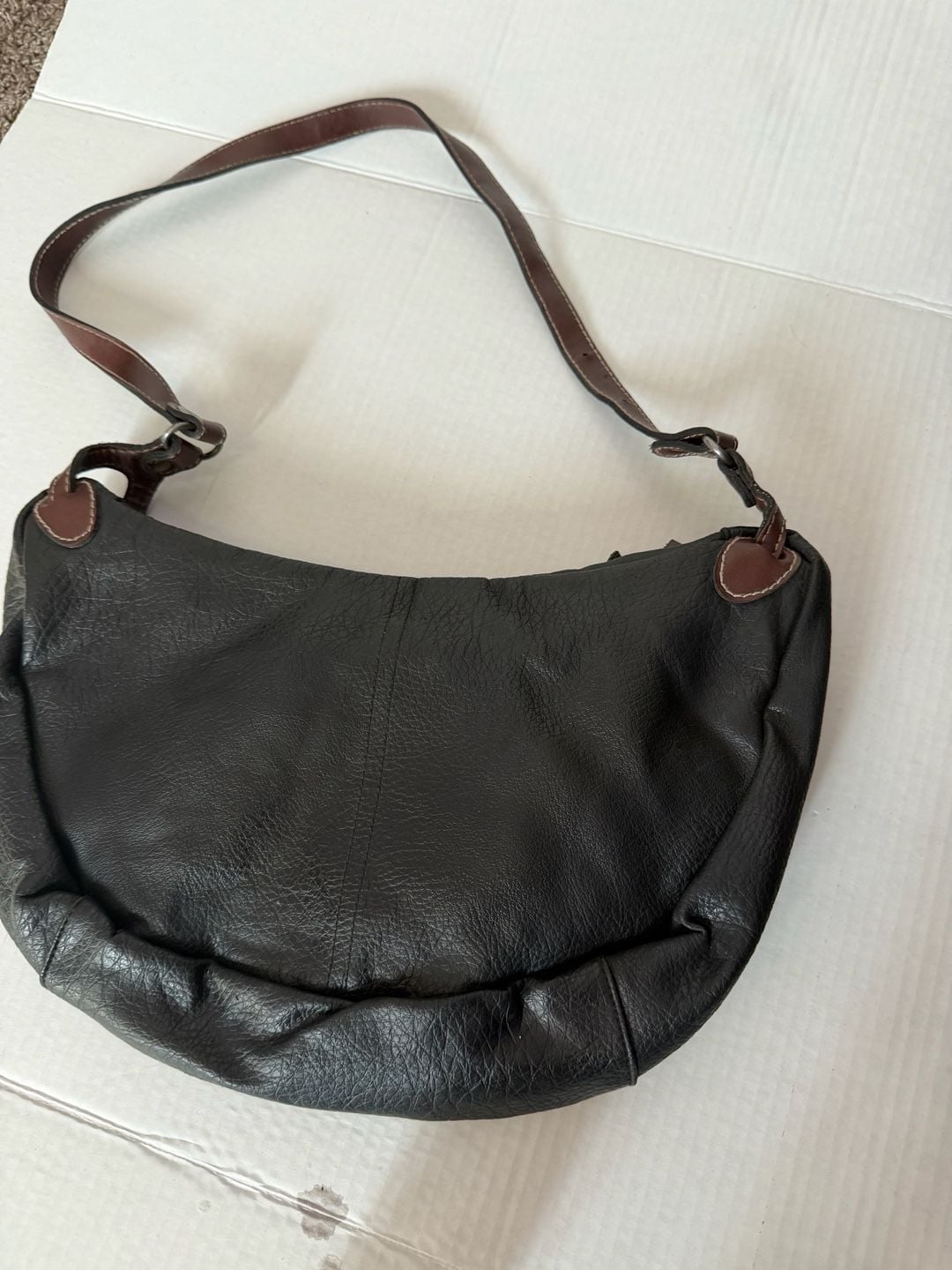 Vintage Black Pebbled Leather Crossbody Shoulder Bag with Eagle Logo Patch 5