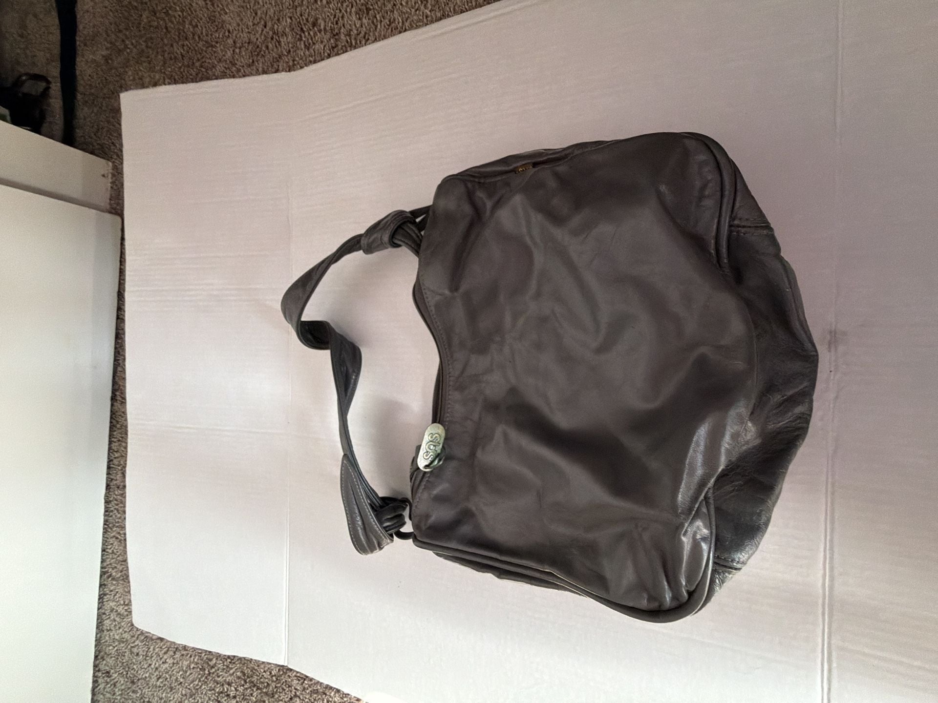 SAS Grey Soft Leather Hobo Shoulder Bag with Side Pockets 2