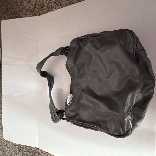 SAS Grey Soft Leather Hobo Shoulder Bag with Side Pockets