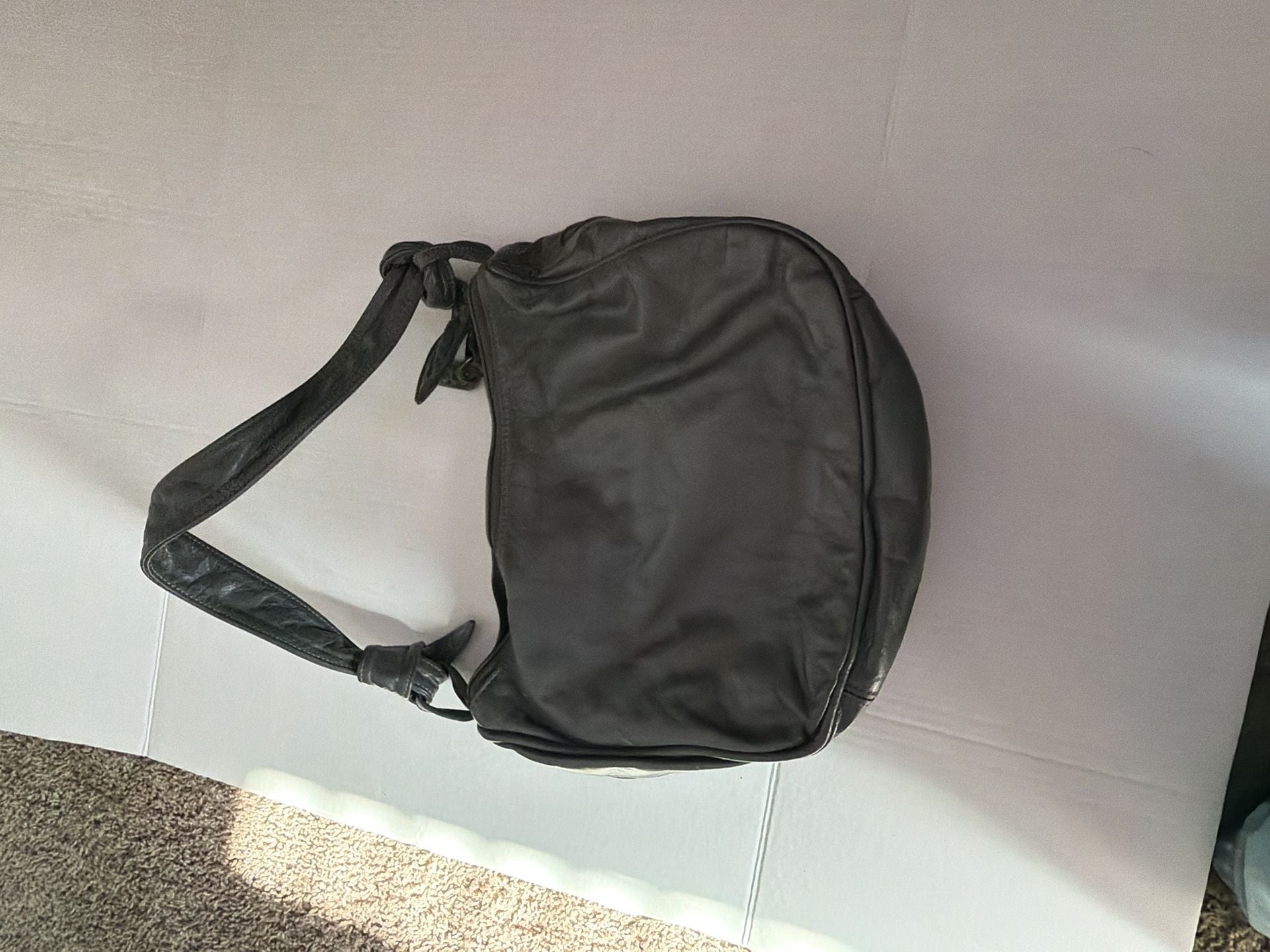 SAS Grey Soft Leather Hobo Shoulder Bag with Side Pockets 5