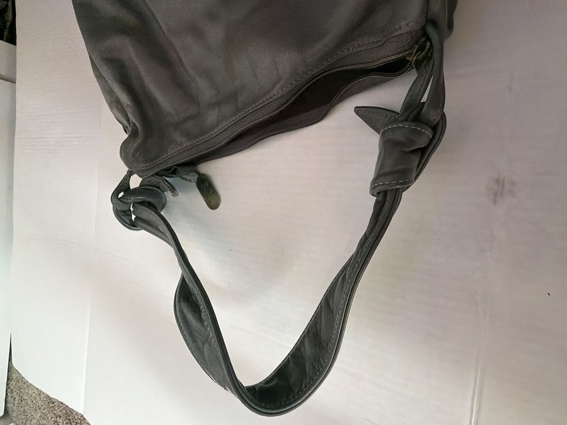 SAS Grey Soft Leather Hobo Shoulder Bag with Side Pockets 6