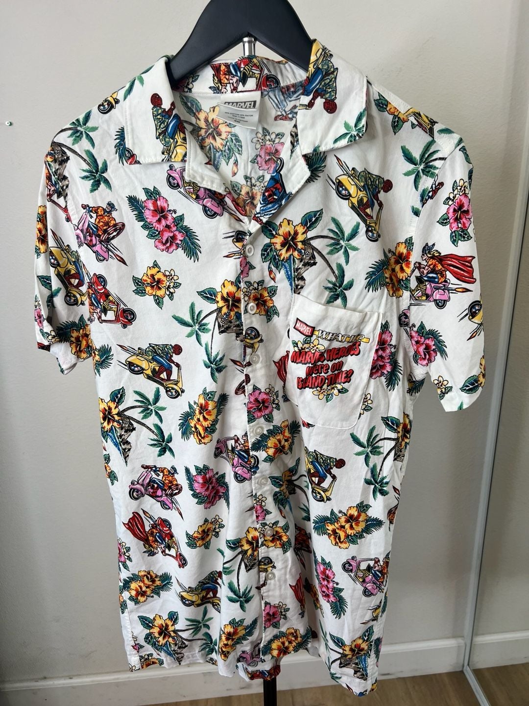 Marvel "What If?" Heroes On Island Time Tropical Hawaiian Button-Down Shirt 2