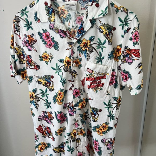 Marvel "What If?" Heroes On Island Time Tropical Hawaiian Button-Down Shirt