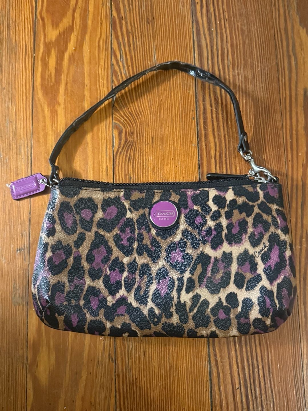 Coach Leopard Ocelot Print Nylon and Leather Wristlet 2