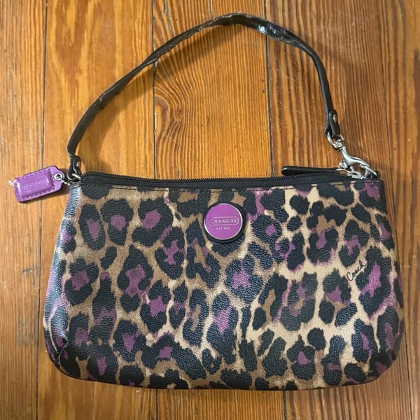 Coach Leopard Ocelot Print Nylon and Leather Wristlet