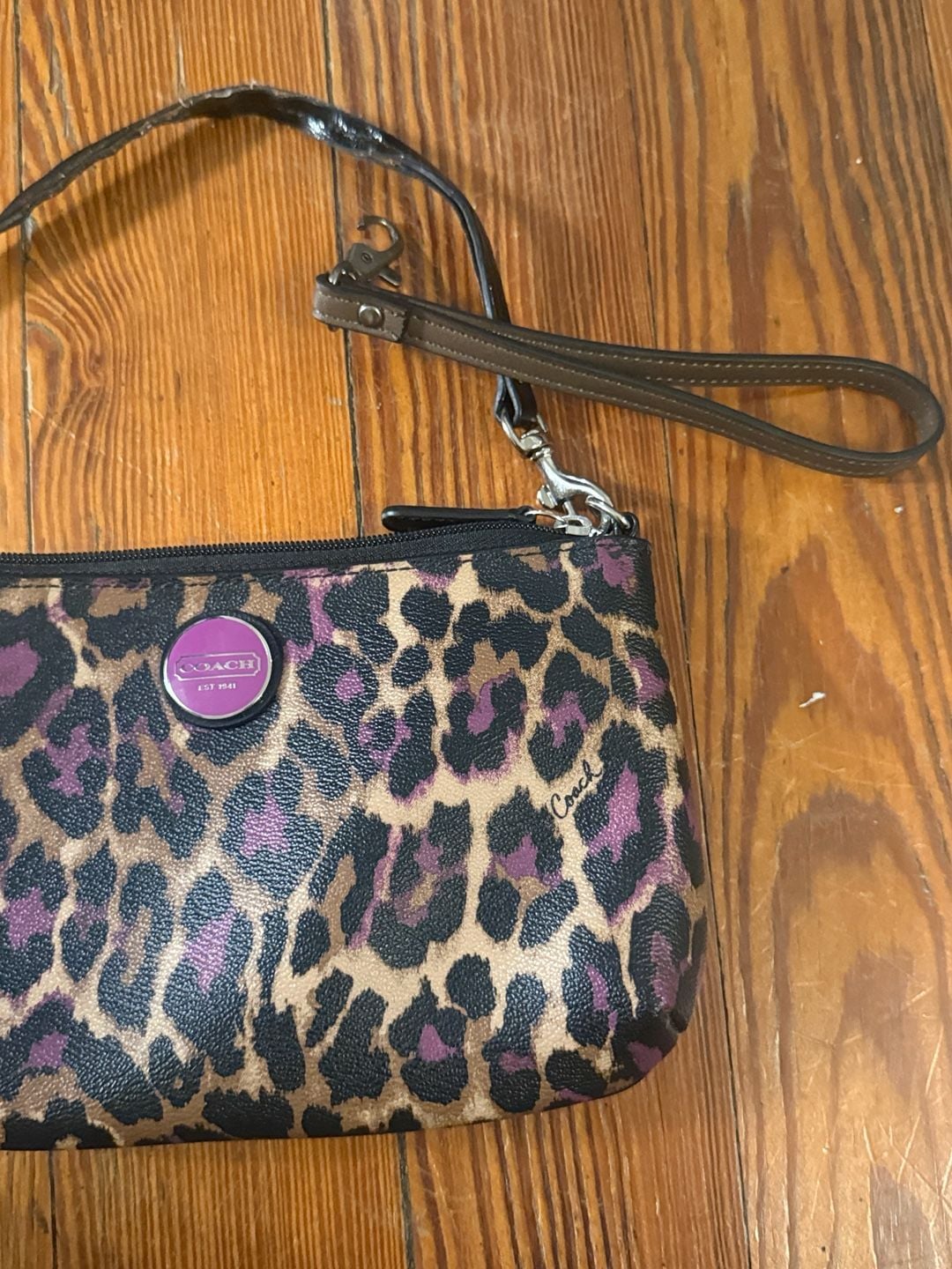 Coach Leopard Ocelot Print Nylon and Leather Wristlet 4