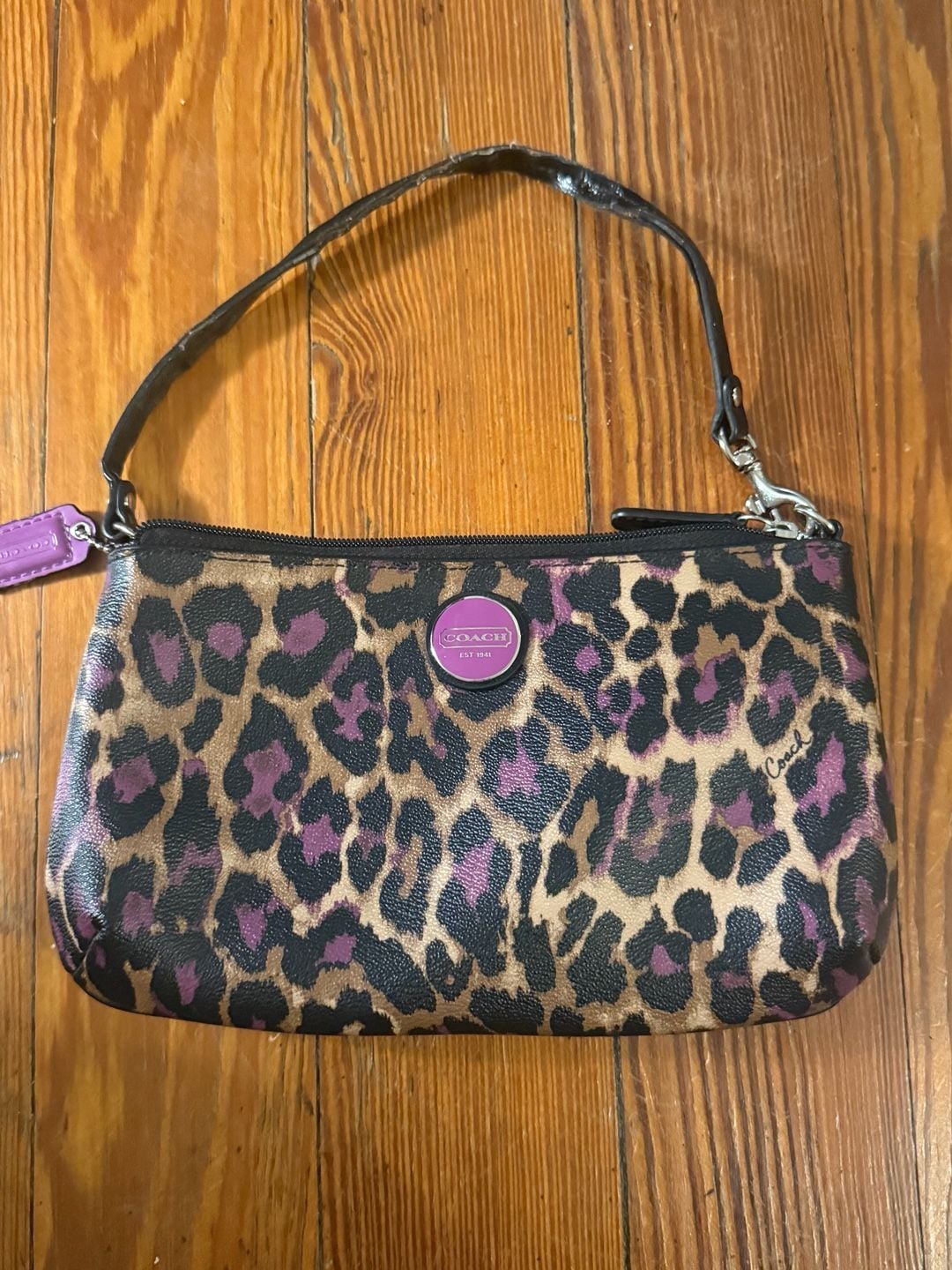 Coach Leopard Ocelot Print Nylon and Leather Wristlet 6