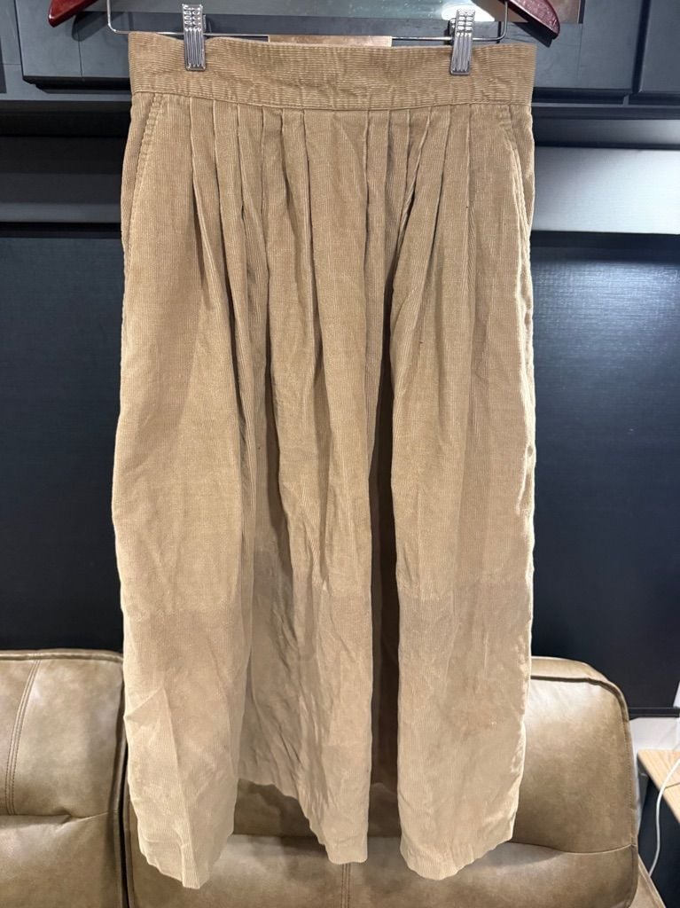 VTG 80s 90s Norton McNaughton Tan Corduroy Pleated Midi Skirt Pockets Size 12 USA 2
