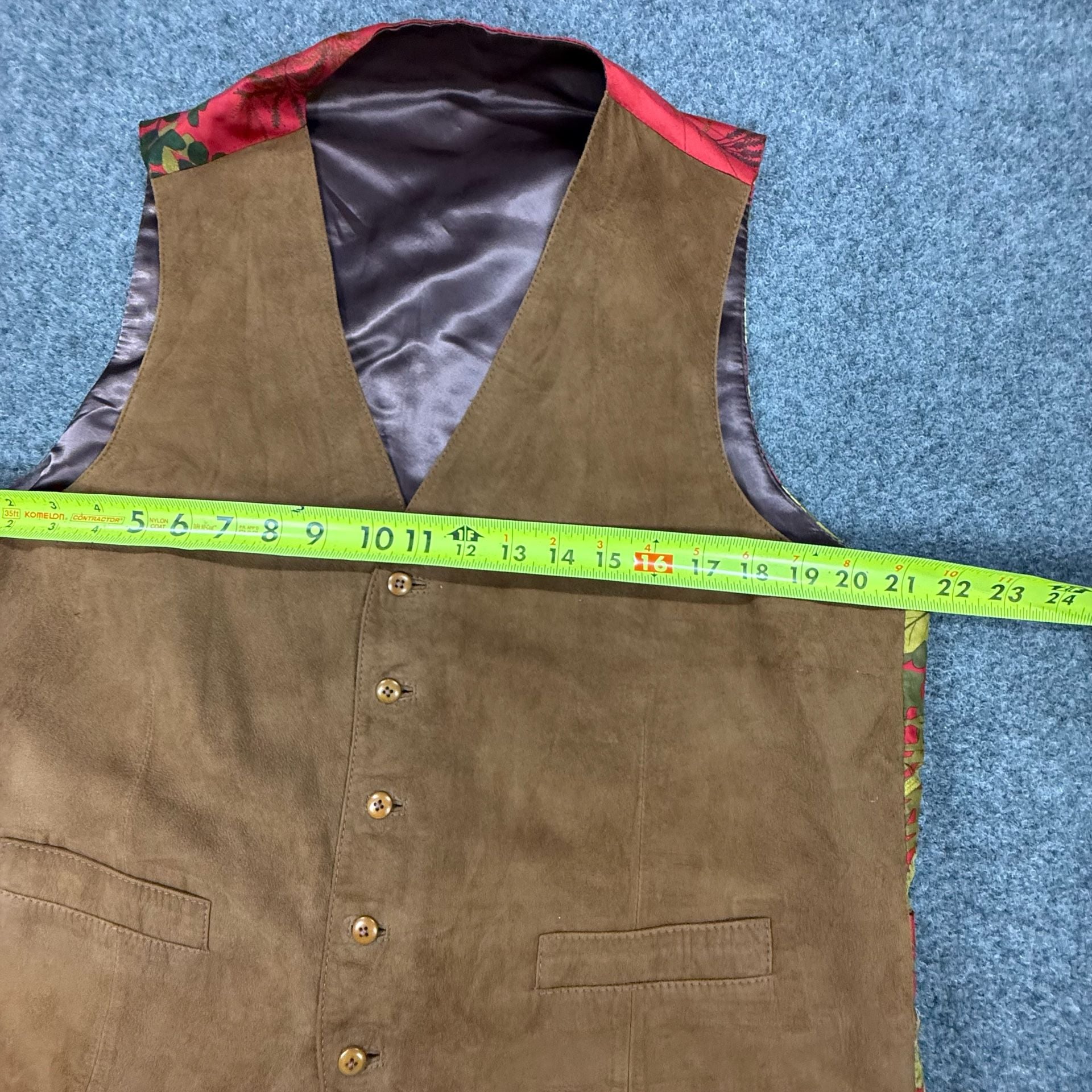 Vintage Bullock & Jones Suede Leather Waistcoat Vest with Pheasant Print Silk Back 7