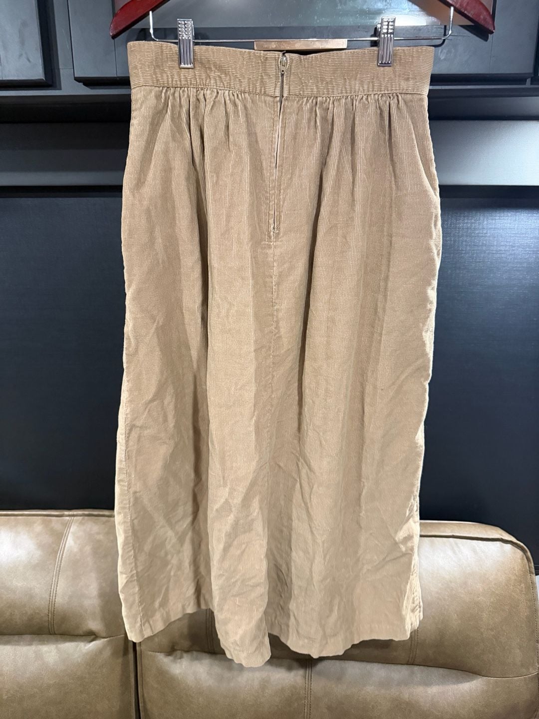 VTG 80s 90s Norton McNaughton Tan Corduroy Pleated Midi Skirt Pockets Size 12 USA 7