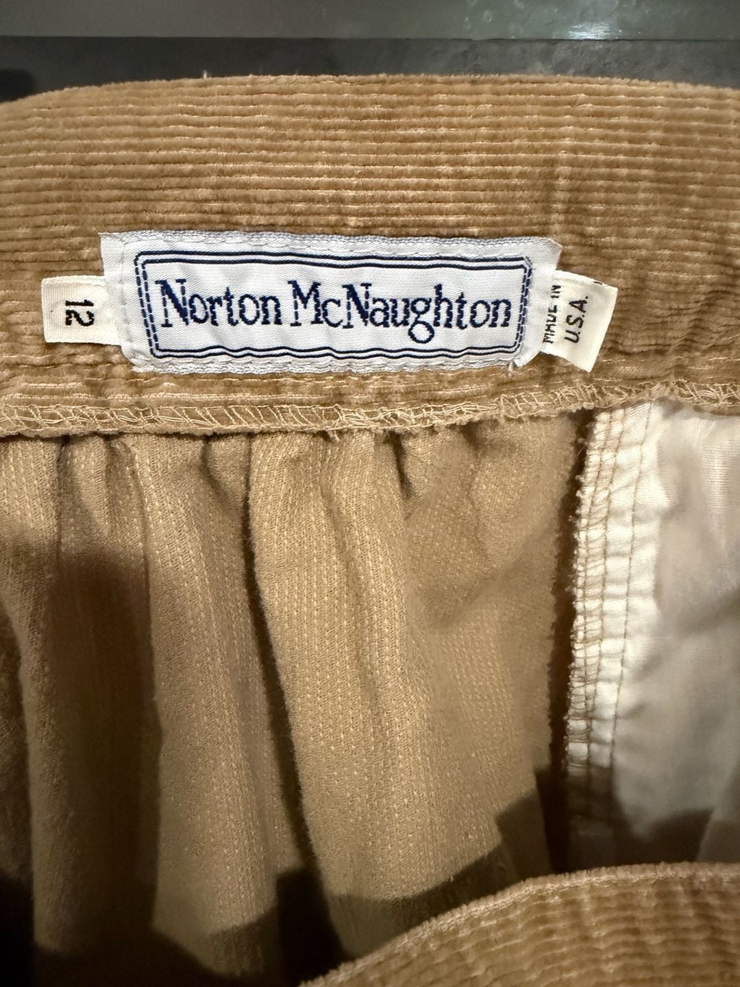 VTG 80s 90s Norton McNaughton Tan Corduroy Pleated Midi Skirt Pockets Size 12 USA 9