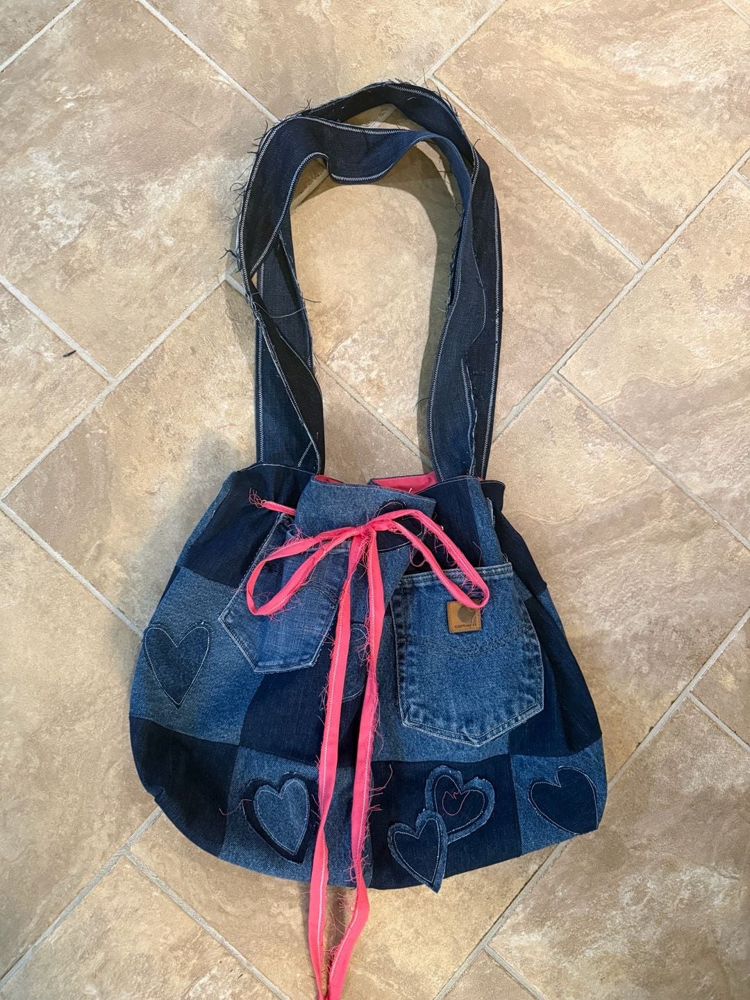 Upcycled Handmade Patchwork Denim Tote Bag with Carhartt Pocket Detail 3