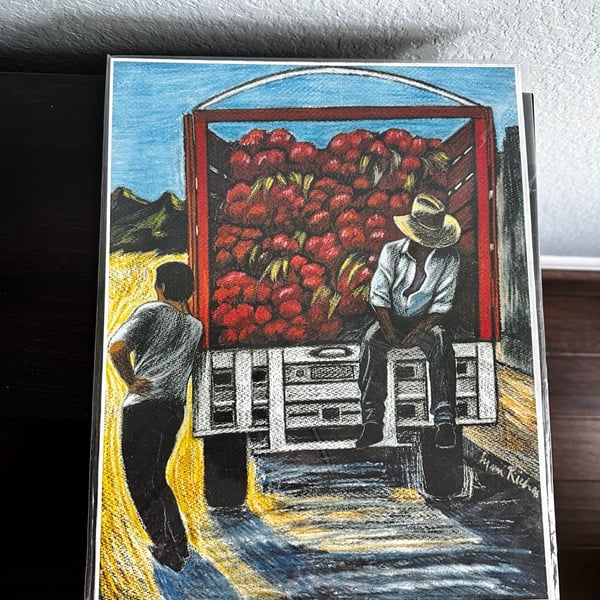 Color Laser Art Print of Fruit Vendors on Truck by Artist Lynn B. Rich