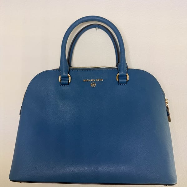 Michael Kors Cindy Large Dome Satchel in Dk Chambray Saffiano Leather