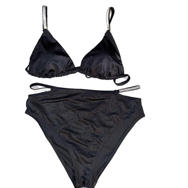 Victoria's Secret Rhinestone Strap Triangle Bikini Top and High-Waist Cheeky Bottom Set