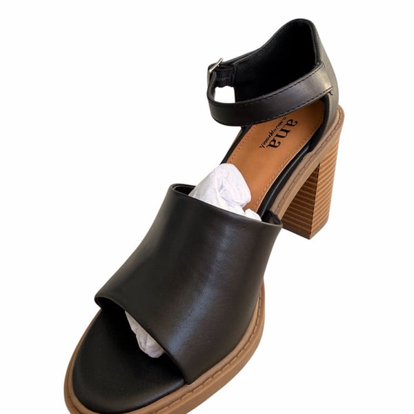 a.n.a. a new approach Women's Black Heeled Sandals with Ankle Strap