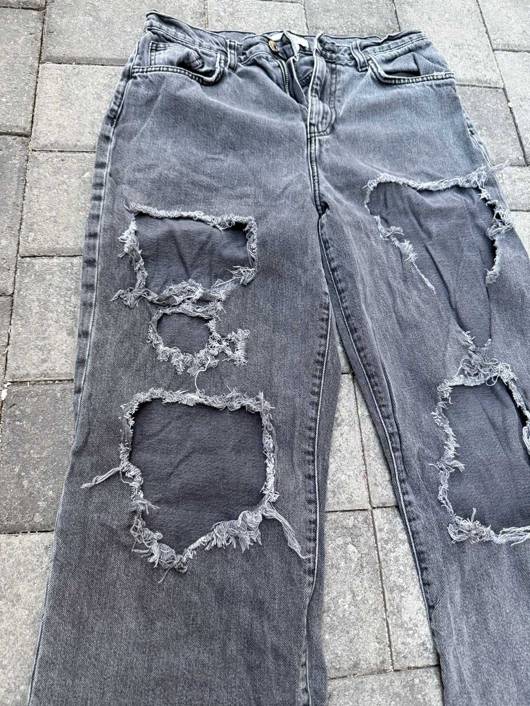 Forever 21 Ripped Distressed Washed Black Wide Leg Jeans 2
