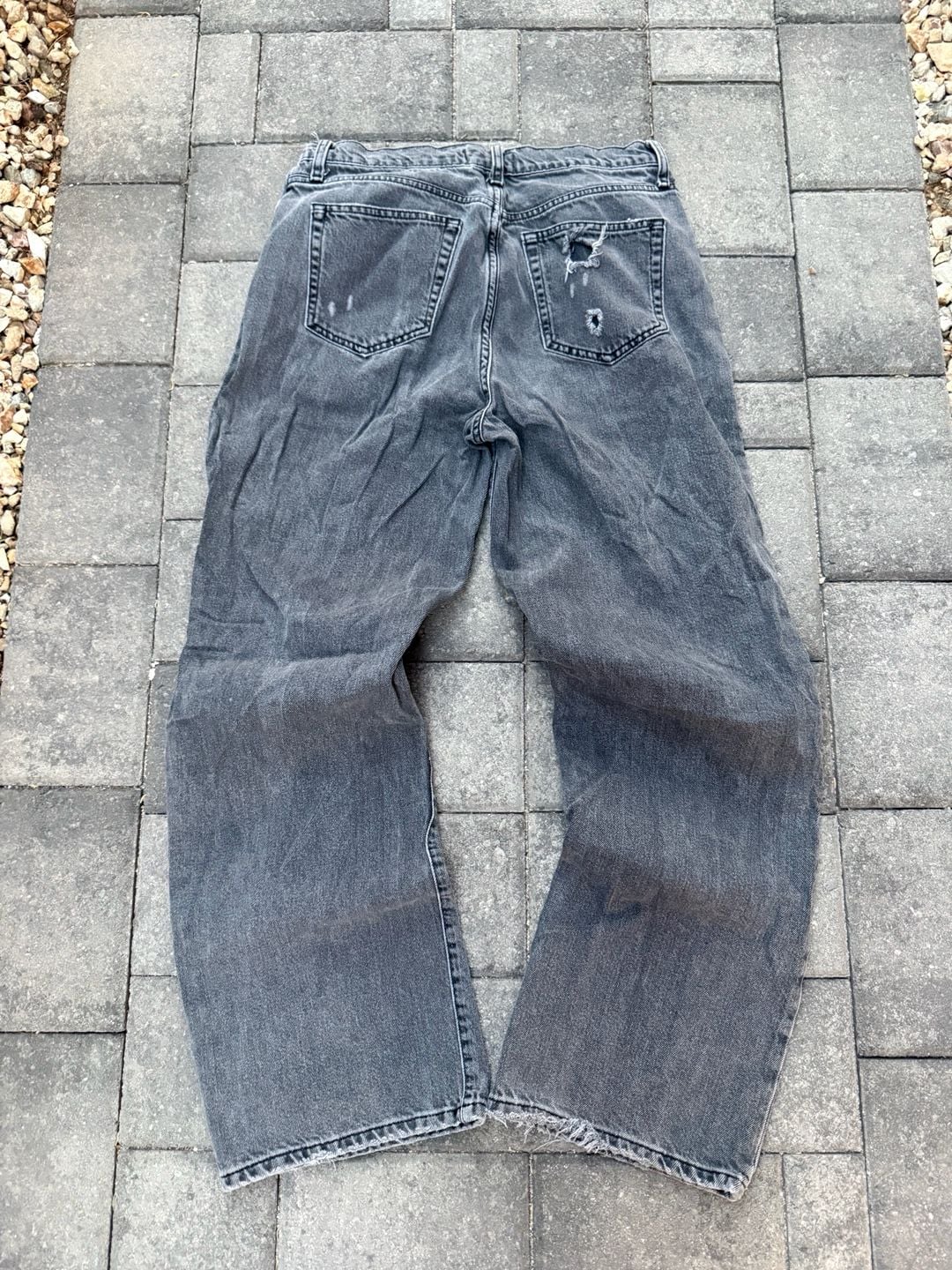 Forever 21 Ripped Distressed Washed Black Wide Leg Jeans 7