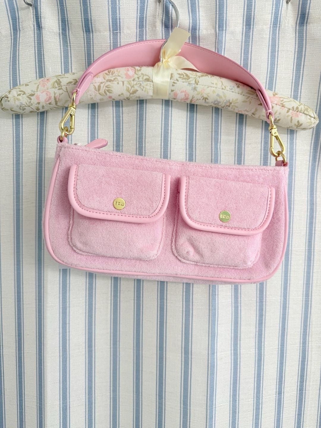 Stoney Clover Lane Pink Towel/Terry Cloth Cargo Shoulder Bag 2