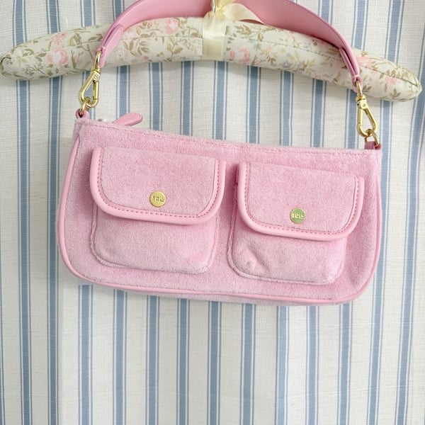 Stoney Clover Lane Pink Towel/Terry Cloth Cargo Shoulder Bag