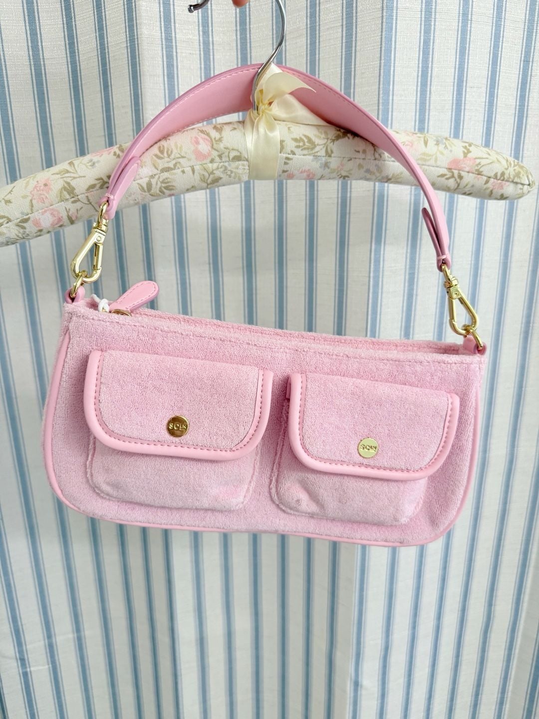 Stoney Clover Lane Pink Towel/Terry Cloth Cargo Shoulder Bag 5