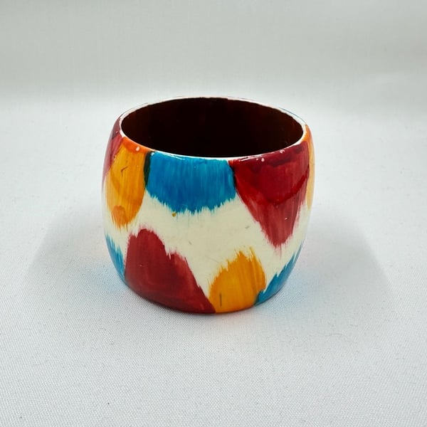 Vintage Hand-Painted Folk Art Wooden Bangle Bracelet