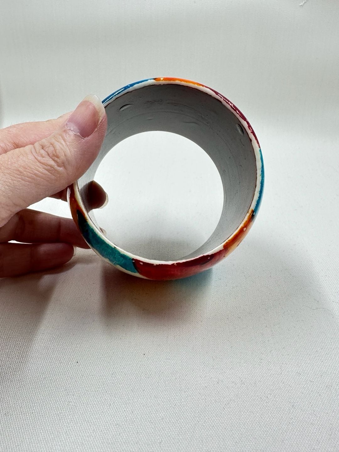 Vintage Hand-Painted Folk Art Wooden Bangle Bracelet 2