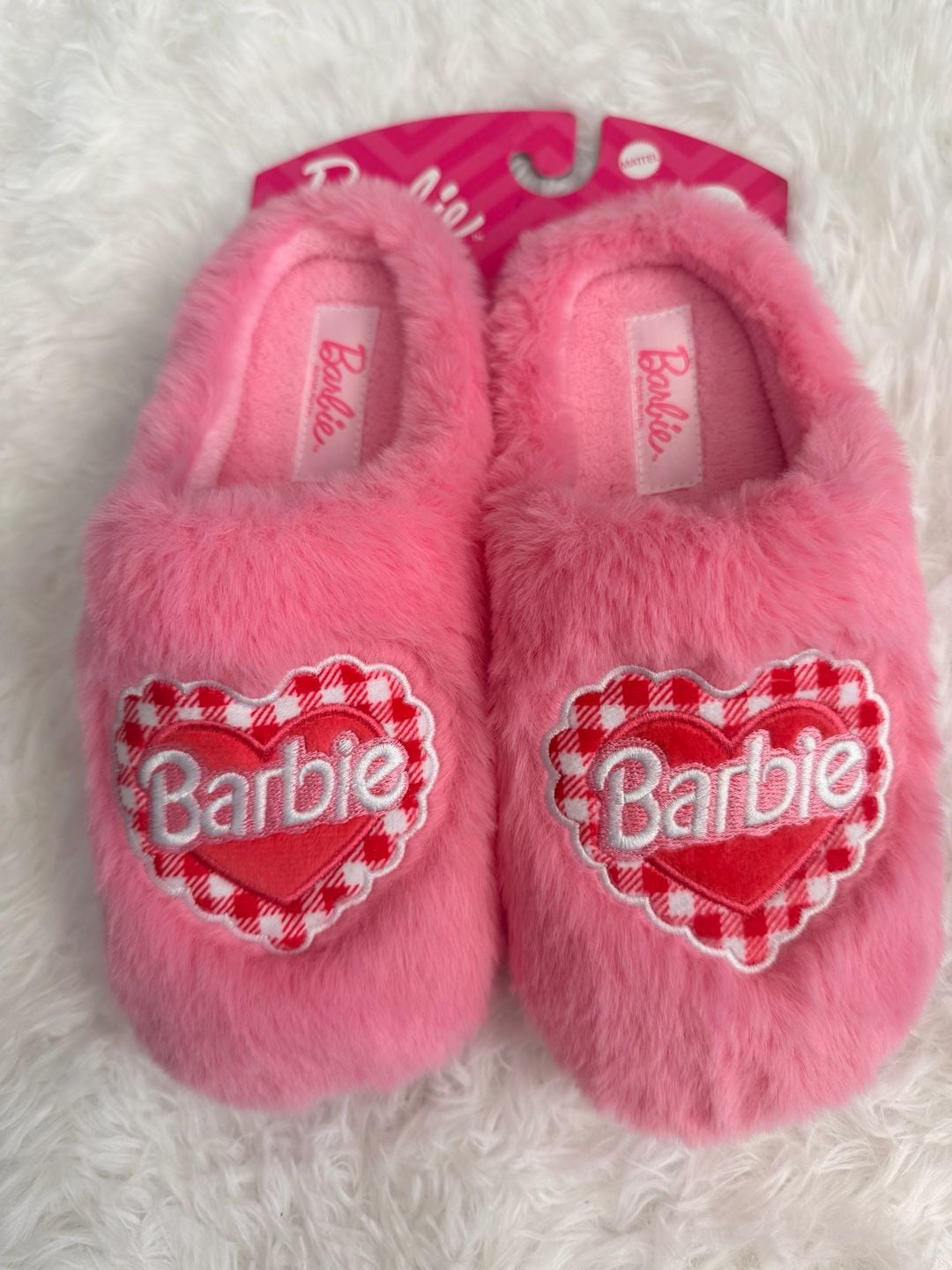 Barbie Pink Plush Memory Foam Heart Slide Slippers 2