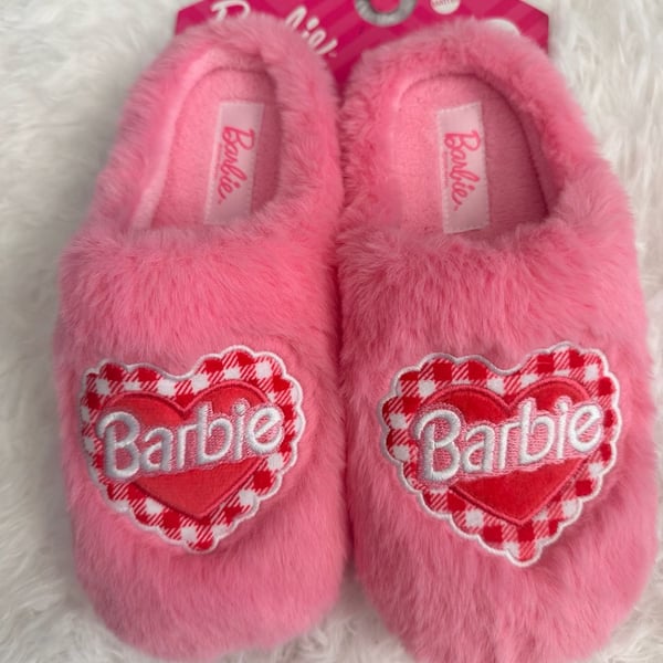 Barbie Pink Plush Memory Foam Heart Slide Slippers