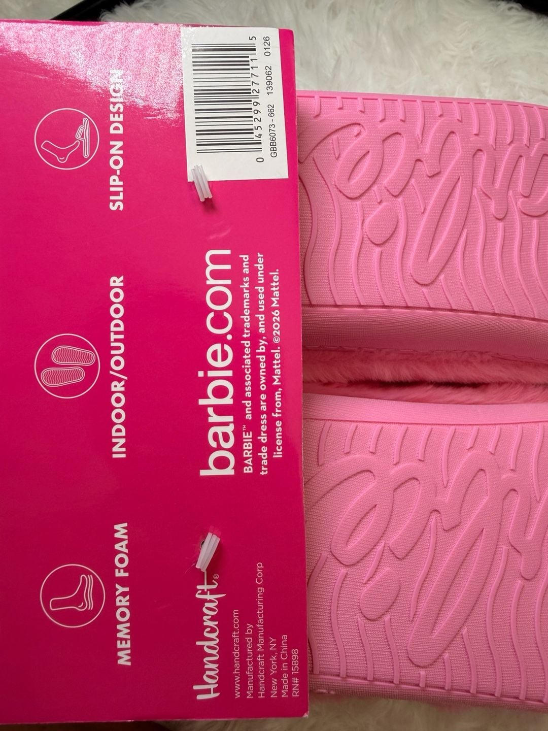 Barbie Pink Plush Memory Foam Heart Slide Slippers 7