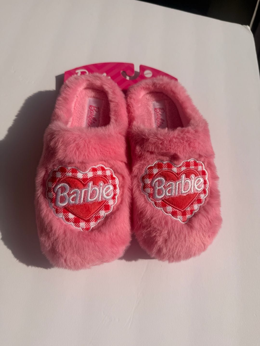 Barbie Pink Plush Memory Foam Heart Slide Slippers 9