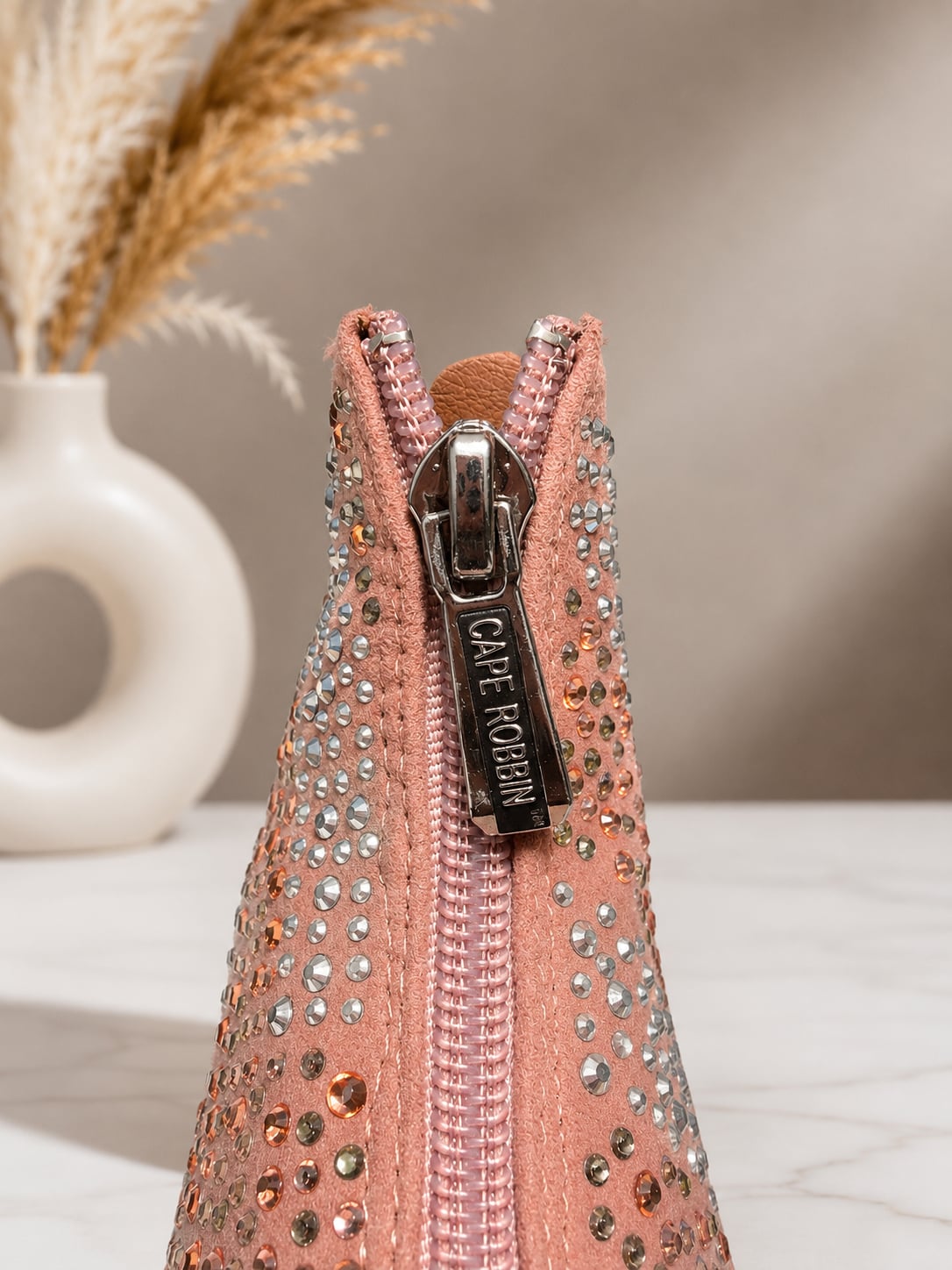Cape Robbin Mauve Rhinestone Embellished Pointed Toe Chunky Heel Ankle Boots 3