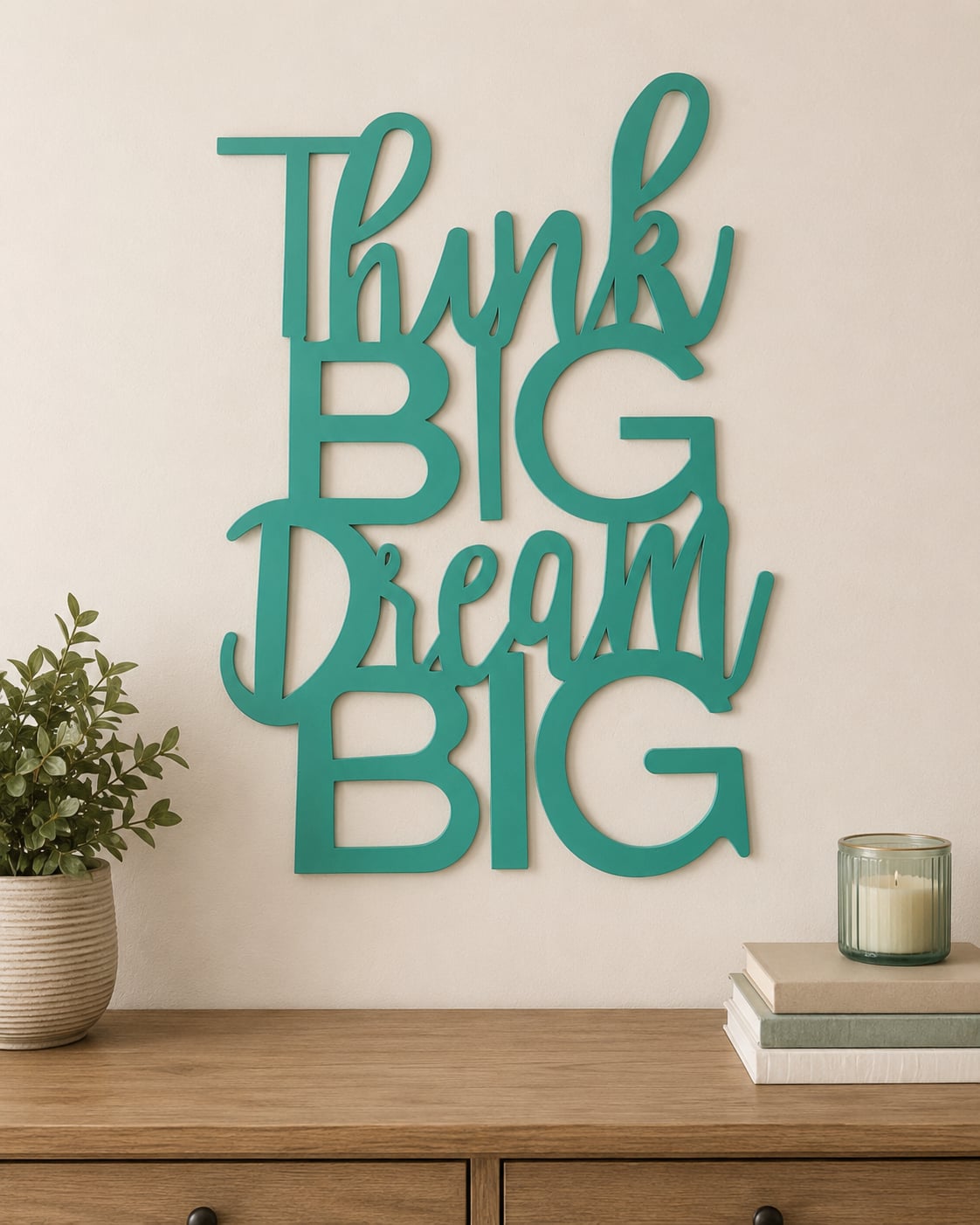 Large Think Big Dream Big Teal Metal Wall Sign – 26” Tall 1