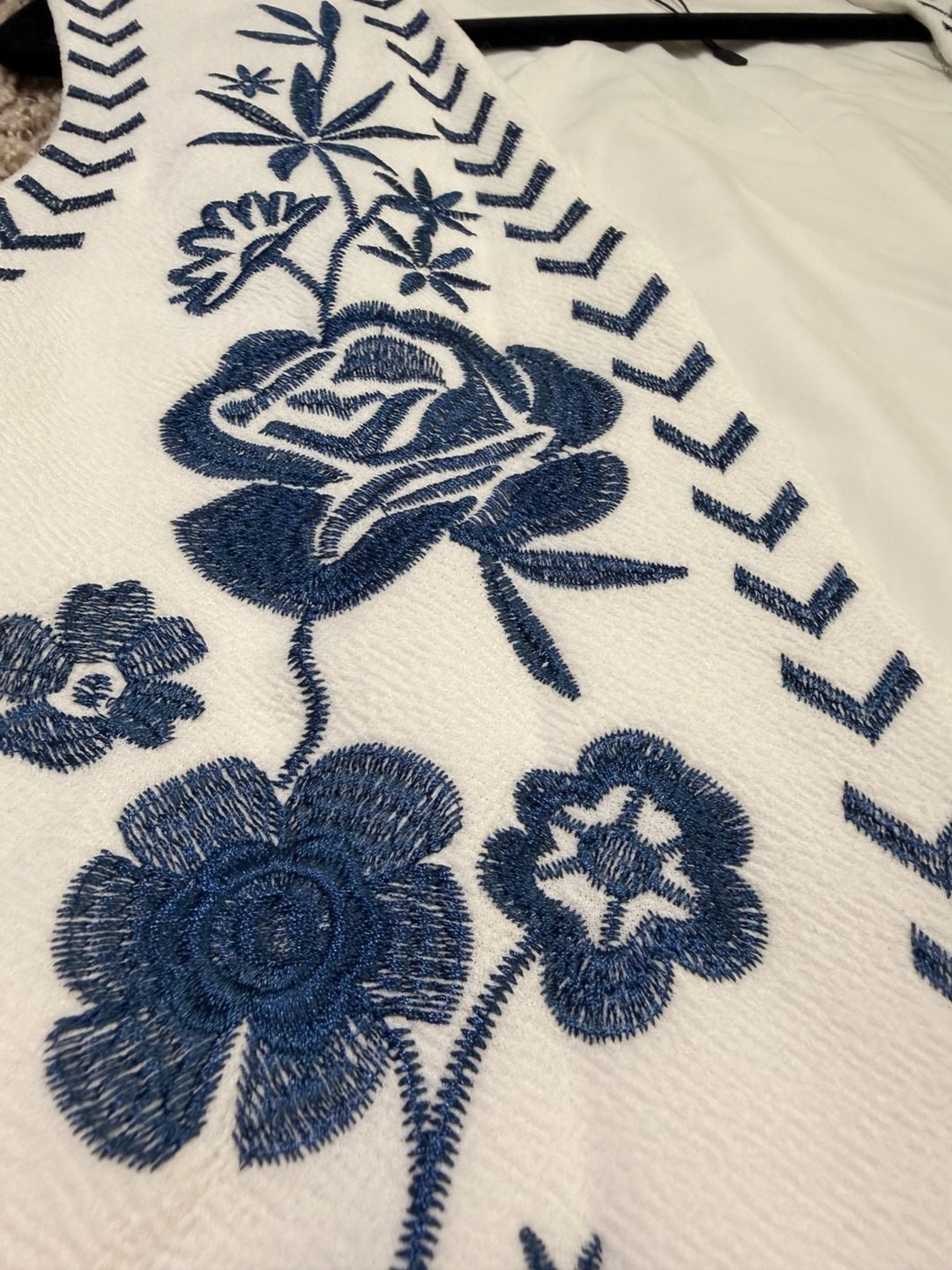Forever 21 White and Blue Floral Embroidered Open Front Waistcoat 4