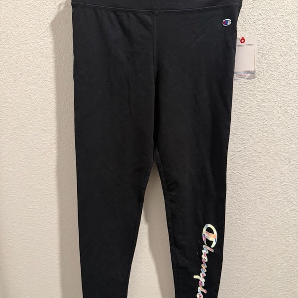 Champion Women's Authentic Athleticwear Black Leggings with Multicolored Script Logo