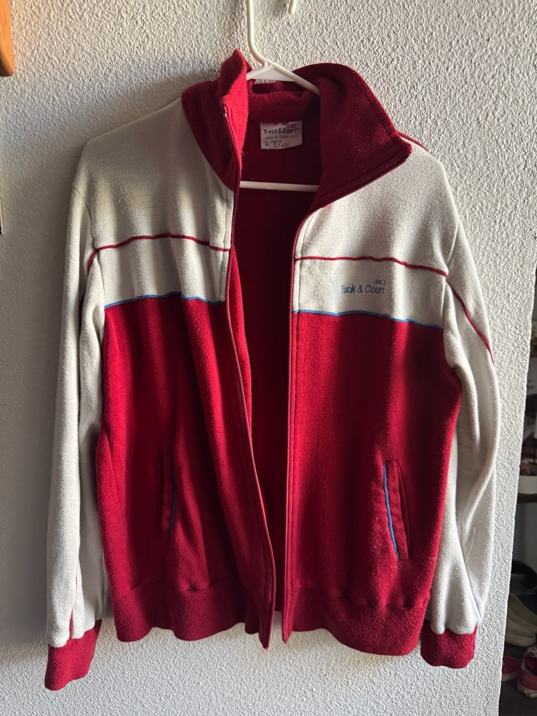 Vintage Track & Court Retro Full Zip Track Jacket Red and White Men's Size Large 3