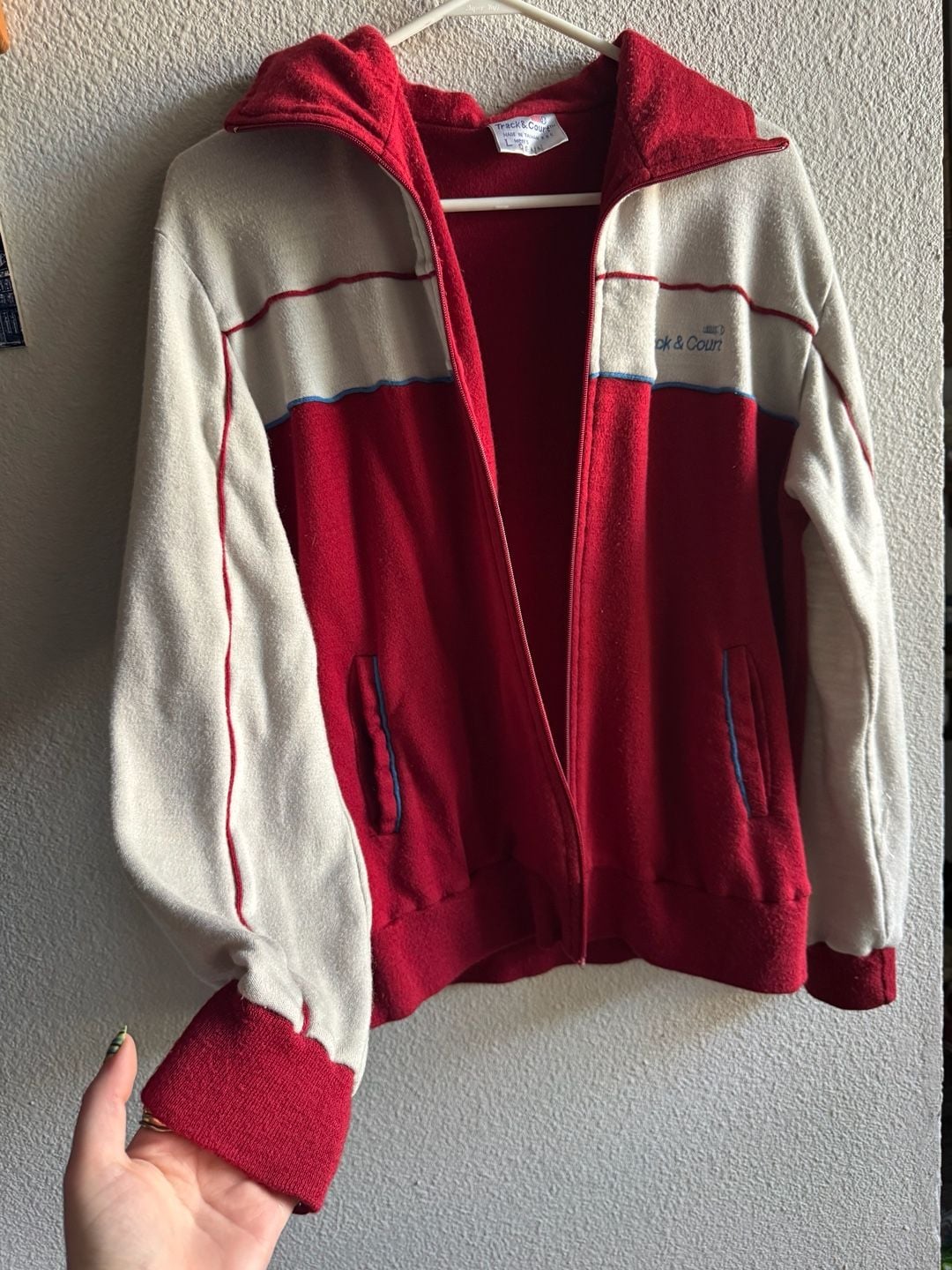 Vintage Track & Court Retro Full Zip Track Jacket Red and White Men's Size Large 7