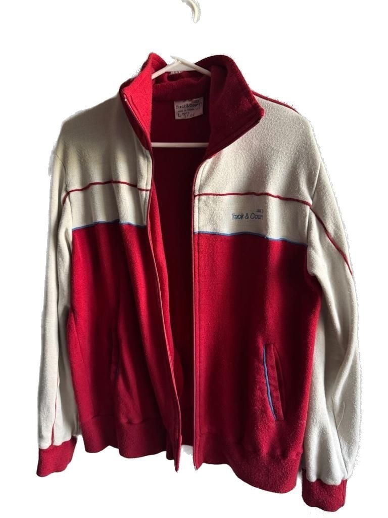 Vintage Track & Court Retro Full Zip Track Jacket Red and White Men's Size Large 2