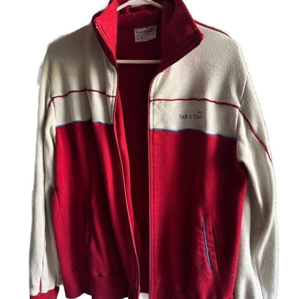 Vintage Track & Court Retro Full Zip Track Jacket Red and White Men's Size Large