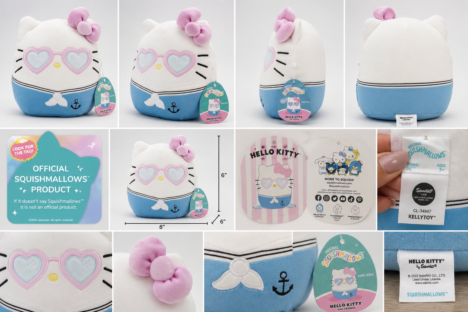 Squishmallows 8-Inch Sanrio Hello Kitty Sailor with Heart Glasses Plush 4