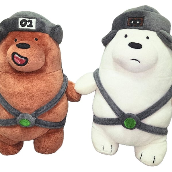 Miniso We Bare Bears Cartoon Network Grizzly and Ice Bear Plush Set with Hats