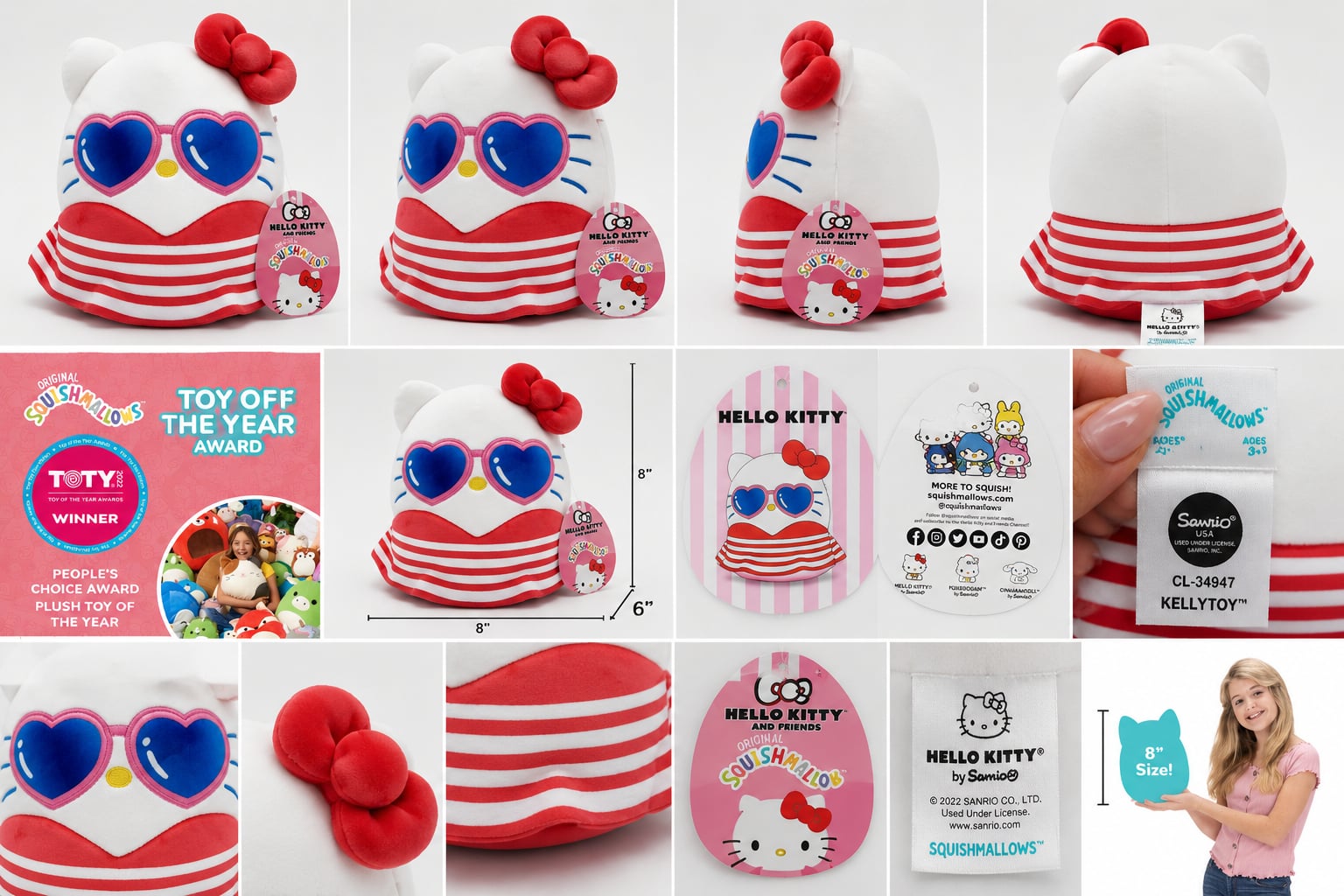 8”Sanrio Squishmallows - Plush Hello Kitty with Swimsuit & Sunglasses 3