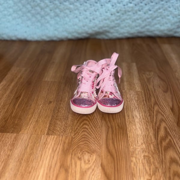 Maggie & Zoe Girls' Pink Floral High Top Sneakers with Side Zipper and Glitter Toe