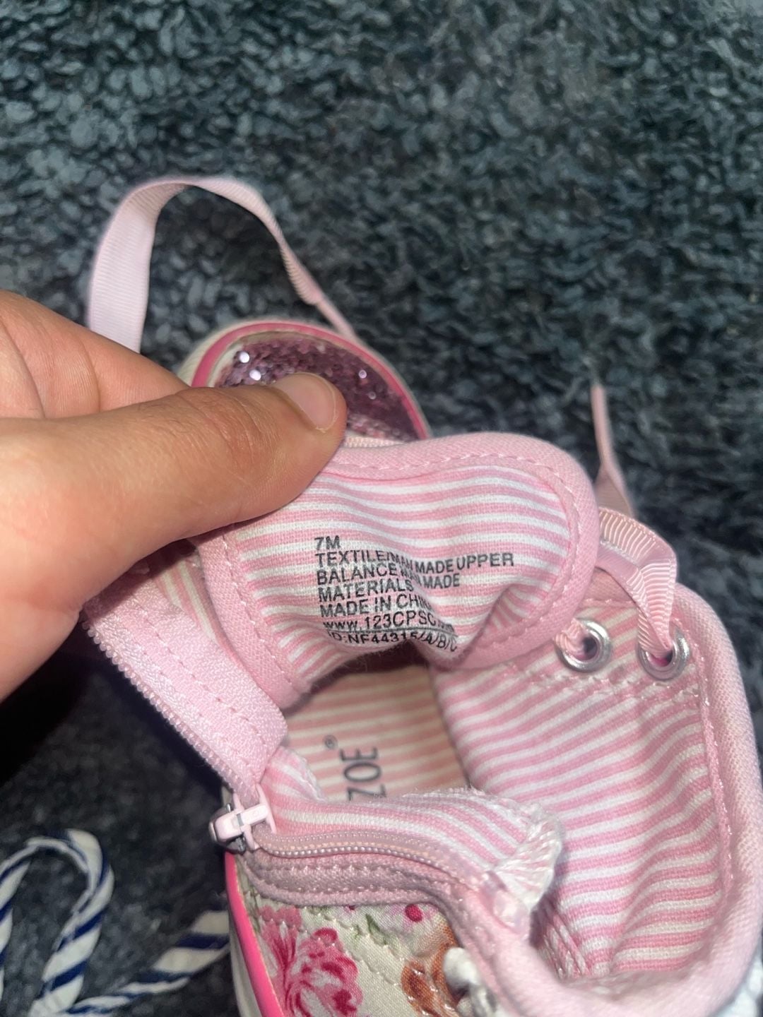 Maggie & Zoe Girls' Pink Floral High Top Sneakers with Side Zipper and Glitter Toe 7