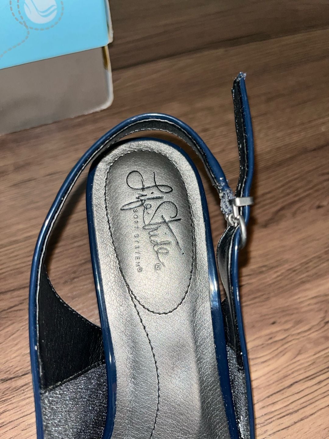 LifeStride Teller Inky Navy Patent Peep Toe Slingback Heels 7