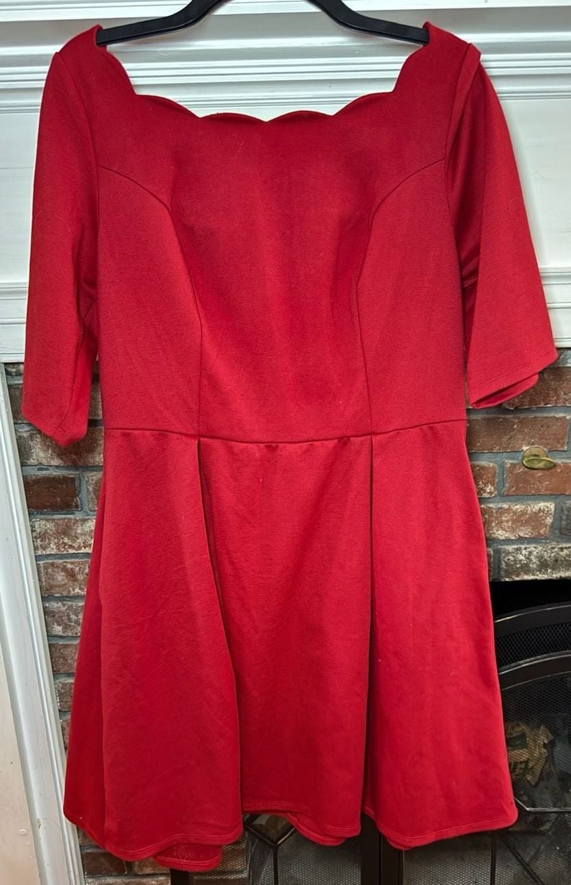JustFab Red Scalloped Neckline Fit and Flare Dress 2