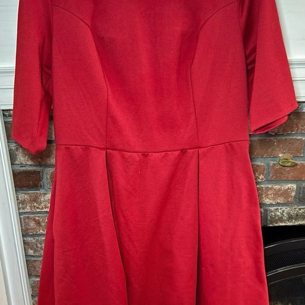 JustFab Red Scalloped Neckline Fit and Flare Dress