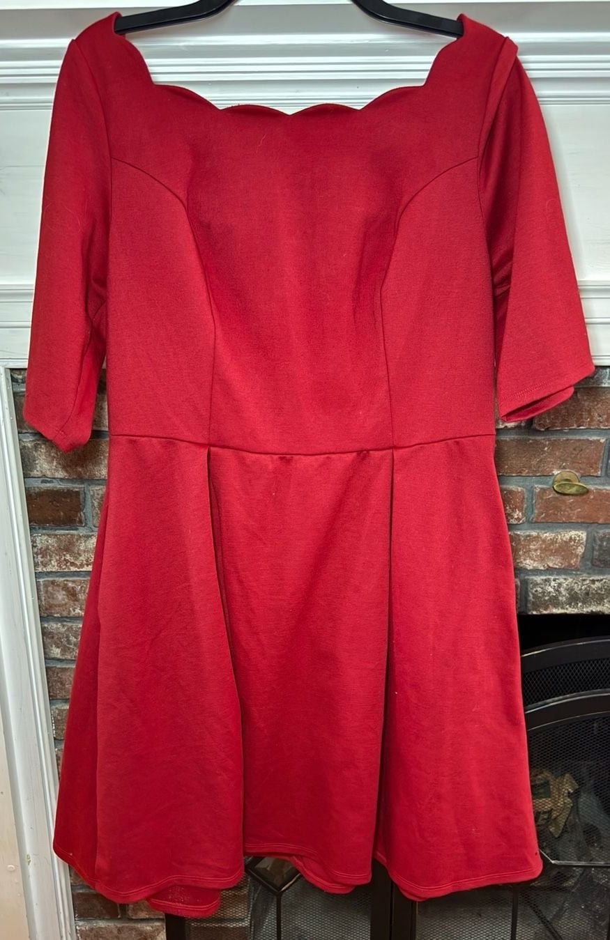 JustFab Red Scalloped Neckline Fit and Flare Dress 3