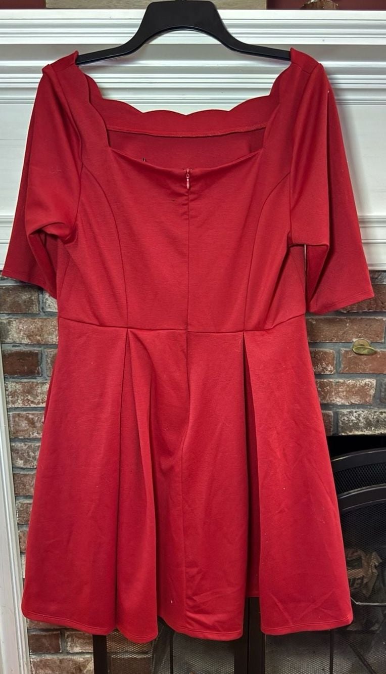 JustFab Red Scalloped Neckline Fit and Flare Dress 4