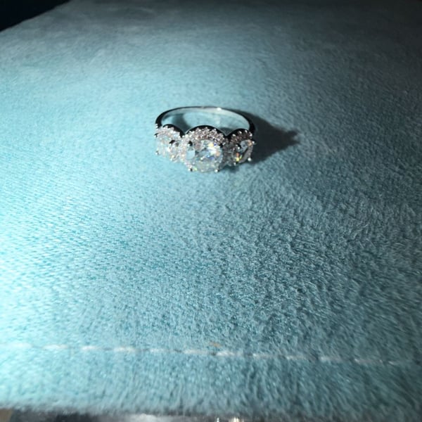 Three Stone Halo Moissanite Ring with GRA Certificate size 9